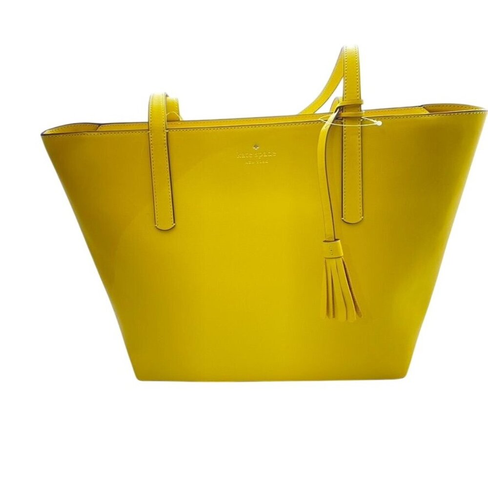 Kate Spade New York Large Emilia Chartreuse Leather Tote Bag With Tassel Charm &